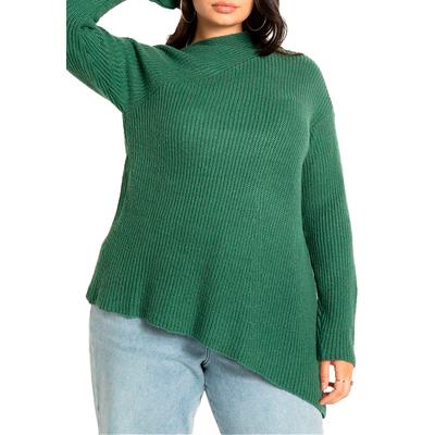 Plus Size Women's Asym Detail Sweater by ELOQUII in Green (Size 14/16)