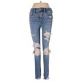 American Eagle Outfitters Jeans - Mid/Reg Rise Skinny Leg Denim: Blue Bottoms - Women's Size 4 - Distressed Wash