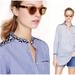 J. Crew Tops | J. Crew Blue Stripe Long Sleeve Button Popover Blouse Tunic Embroidered Top | Color: Blue/White | Size: S