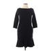 Lands' End Casual Dress - Sheath Crew Neck 3/4 sleeves: Black Print Dresses - Women's Size 6 Petite