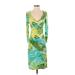 BCBGMAXAZRIA Casual Dress - Sheath V-Neck 3/4 sleeves: Green Print Dresses - Women's Size Small