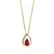 MIORE pear shape 9 ct yellow gold necklace for women with July birthstone Red Ruby of 0.44 carat and 4 natural diamonds, Crystal pendant on curb chain 45 cm