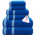 CASA COPENHAGEN Solitaire 6 Piece Towel Set - Electric Blue, 600gsm. 2 bath towels, 2 hand towels, 2 washcloths made of soft Egyptian cotton for bathroom, kitchen and shower