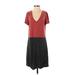 Dolan Casual Dress - Shift Plunge Short sleeves: Burgundy Color Block Dresses - Women's Size X-Small