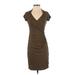 Carmen Carmen Marc Valvo Casual Dress - Sheath Plunge Short sleeves: Brown Print Dresses - Women's Size Small