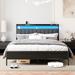 Trent Austin Design® Prunty Platform Bed w/ Power Strip & LED Light Upholstered/Metal & Upholstered/ in Gray | 43.1 H x 60.6 W x 87.4 D in | Wayfair