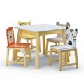 5 Piece Kiddy Table and Chair Set Kids Wood Table with 4 Chairs Set Cartoon Animals (bigger table)3-8 years old