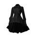 Women Solid Color Long Sleeve Dress Bow Tie Plus Size Ball Gown Holiday Party Dresses Black