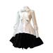 Women Solid Color Long Sleeve Dress Bow Tie Plus Size Ball Gown Holiday Party Dresses White
