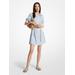 Michael Kors Pinstriped Satin Belted Shirtdress Blue M