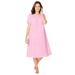 Plus Size Women's Short-Sleeve Embroidered Woven Gown by Only Necessities in Pink Floral Embroidery (Size 4X)