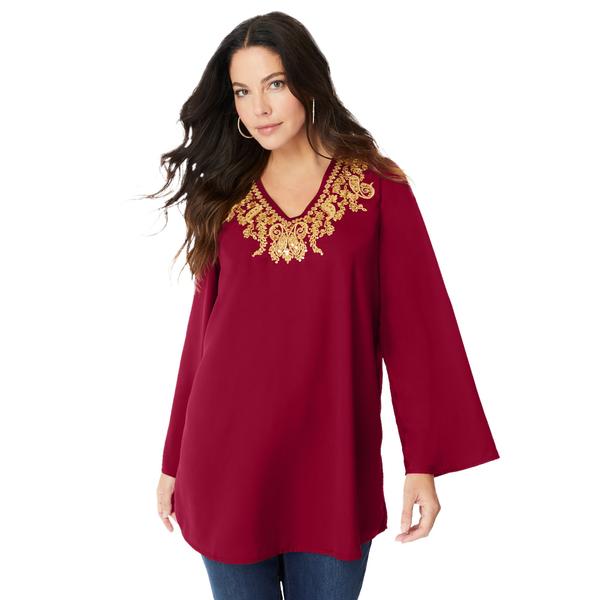 plus-size-womens-embellished-georgette-top.-by-roamans-in-rich-burgundy--size-22-w-/