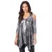 Plus Size Women's Metallic Cold-Shoulder Tunic by Roaman's in Gunmetal (Size 18/20) Long Shirt