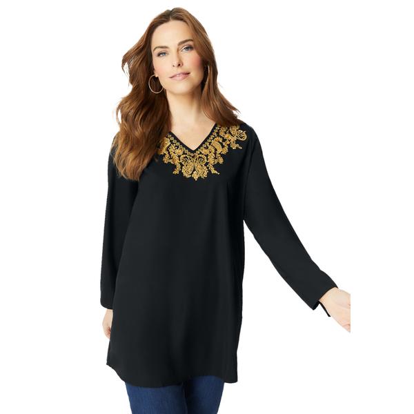 plus-size-womens-embellished-georgette-top.-by-roamans-in-black--size-26-w-/