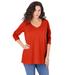Plus Size Women's Long-Sleeve V-Neck Ultimate Tee by Roaman's in Copper Red (Size 22/24) Shirt