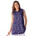 Plus Size Women's Sleeveless Polo Tunic by Woman Within in Navy Graphic Bloom (Size 6X)