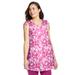 Plus Size Women's Ruched-Shoulder V-Neck Tunic Tank by Woman Within in Raspberry Sorbet Stencil Flower (Size 18/20)