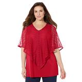 Plus Size Women's Crochet Poncho Duet Top by Catherines in Classic Red (Size 2X)