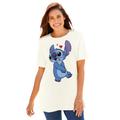 Plus Size Women's Disney Womens Short Sleeve Valentines Day Stitch by Disney in Off White Stitch Kisses (Size L)