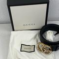 Gucci Accessories | Gucci Wide Leather Belt With Pearl Double G | Color: Black/Gold | Size: 110