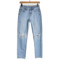 American Eagle Outfitters Jeans | American Eagle 90s Straight Jeans 0 High Rise Relaxed Rigid Denim Jean Ripped | Color: Blue | Size: 0