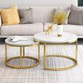 KAZUP Room Round Nesting Tables Coffee Nested Table Set of 2 Accent Nesting End Table Sofa Side Table Marble-like Wooden Tabletop with Metal Stacking Tea Large Little for Home Office