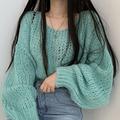 Y2KSouth Korean Chic Spring Hundred Candy-colored Cover Head Loose Thick Line Casual Lantern Sleeve Knitted Soft Sweater Woman-One Size,Water green