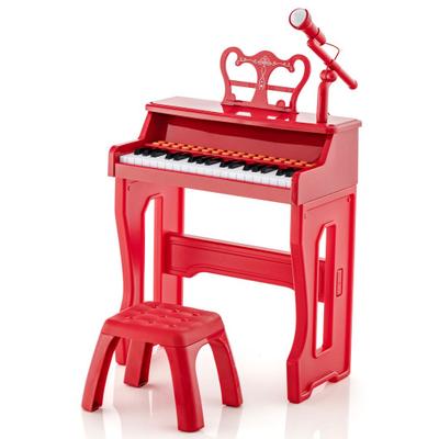 Costway 37 Keys Music Piano with Microphone Kids Piano Keyboard with Detachable Music Stand-Red