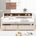 Velvet Snowflake Upholstered Daybed Platform Sofa Bed with Wheels, Wooden Twin Daybed Frame with 3 Built-in Storage Shelves