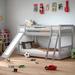 Wooden Twin over Twin Size Bunk Bed, Pine Child Bed Frame with Convertible Slide and Ladder for Bedroom, Grey