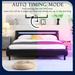 Modern Black Faux Leather Wave-like Bed Frame with LED Lights Upholstered Headboard Platform Wood Slats Support Bed - Queen