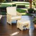 Wood Outdoor Patio Chair with Ottoman, 2 Piece Cushioned Lounge Chair