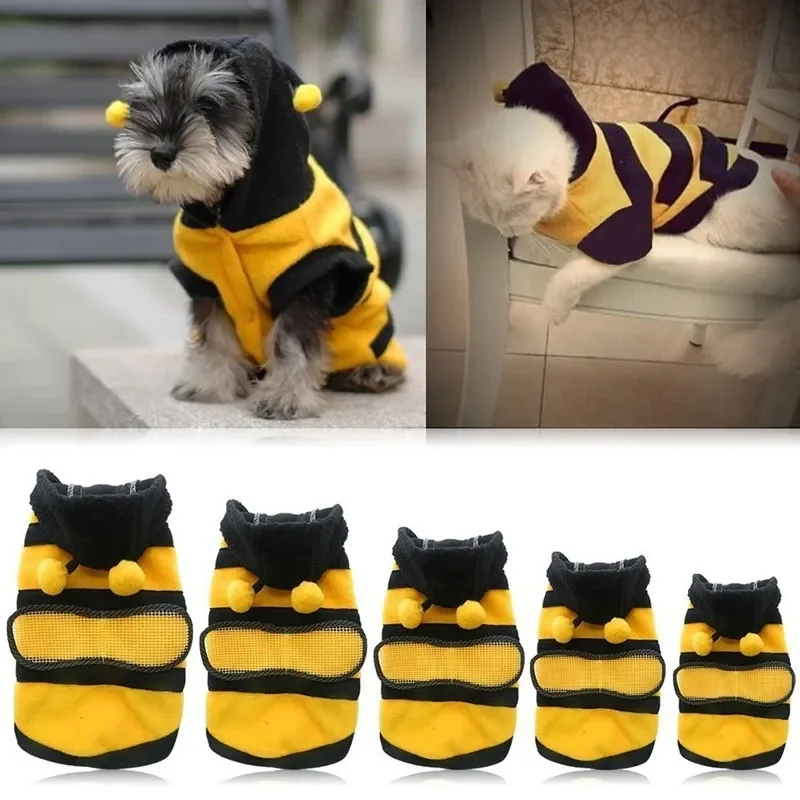 Biene Haustier Welpen Mantel Bekleidung Outfit Fleece Kleidung Hund Katze Hoodie Ausgefallenes Kostüm Halloween Cosplay Pullover Hund Hoodies Image