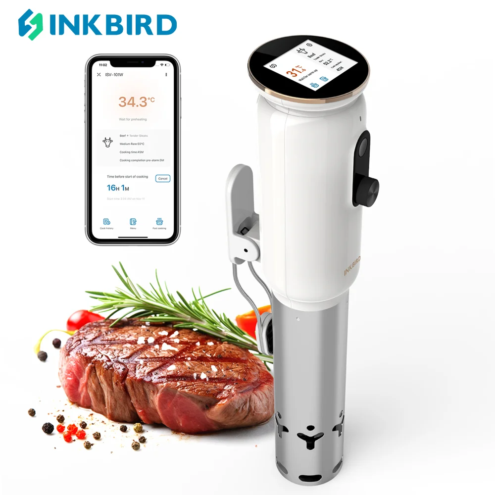 INKBIRD WiFi Sous Vide Maschine ISV-101W 1000W Sous Vide Herd 3D Wasser Zirkulation Heizung mit App Voreingestellte Menüs zum Kochen Image