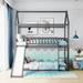 Gray House Bunk Beds with Slide, House Bed Twin Over Twin, Kids Bunk Bed with Roof, Slide Bunk Beds with Ladder for Girls, Boys