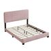 Pink Velvet Fabric Platform Bed Vertical Stripes Wingback Panel Low Bed Frame, Wood Slat Frame w/Center Support Legs - Queen