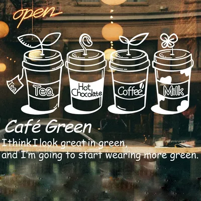 Kuchen Kaffee Café Tee Shop Fenster Wandaufkleber Küche Esszimmer Inspirierendes Zitat Kaffee Glas Image