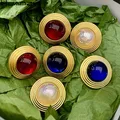 Bunte Perle Rot Blau Harz Perle Vintage Metall Kreis Ohrringe für Frauen Mädchen Partei Schmuck