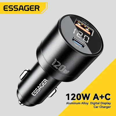 Essager 120 W PD Auto Ladegerät Super Schnelle Ladegerät QC 4,0 PD 3,0 Für iPhone 15 14 Samsung Typ-C USB Ladegerät Tragbare Telefon Ladegerät