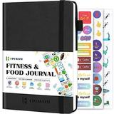 EPEWIZD Food and Fitness Journal Hardcover Wellness Planner Workout Journal for Women Men to Track Meal and Exercise Count Calories Weight Loss Diet Training Weight Loss Tracker Undated Home and Gym A