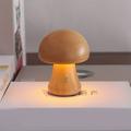 Hadanceo Mushroom Lamp LED Bedside Light Portable Dimmable Eye-catching USB Charging Wireless Wooden Table Light Desktop Decoration
