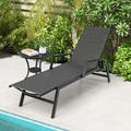Costway 1 PC Outdoor Rattan Chaise Lounge with Armrests & 5-Position Backrest for Backyard