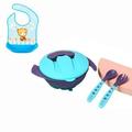 SNNROO Green Baby Plates Bowls with Lids - Silicone Mini Mat - Suction Placemat Bowl with Spoon Fork for Self Feeding - Blue Baby Bib