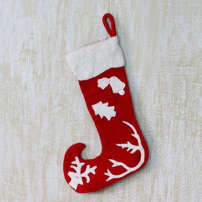 Holiday Spirit,'Red and White Wool Applique Christ...