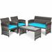 Winston Porter Ailiedh 4 Piece Rattan Sofa Seating Group w/ Cushions Synthetic Wicker/All - Weather Wicker/Wicker/Rattan in Blue | Outdoor Furniture | Wayfair