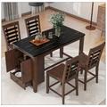 Gracie Oaks Counter Height 5-Piece Dining Table Set w/ Faux Marble Tabletop, Table Set w/ Storage Cabinet & Drawer Wood in Brown | Wayfair