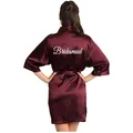 Kimono en Satin Bordeaux pour Femme Pyjama Court Robe de Chambre Vin Rouge Cadeau de Demoiselle