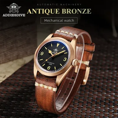 ADDIESDIVE-Montre existent CUSN8 pour Homme Montres en Bronze Massif Verre Saphir Montre