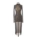 AFRM Casual Dress - Midi Mock Long sleeves: Silver Leopard Print Dresses - Women's Size X-Small Petite