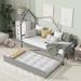Grey Twin Wooden Daybed House-Shaped Headboard Bed Frame w/ Trundle